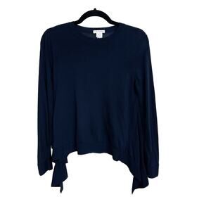 Club Monaco Pleated Asymmetrical Knit Top Navy Blue Womens Medium M Viscose